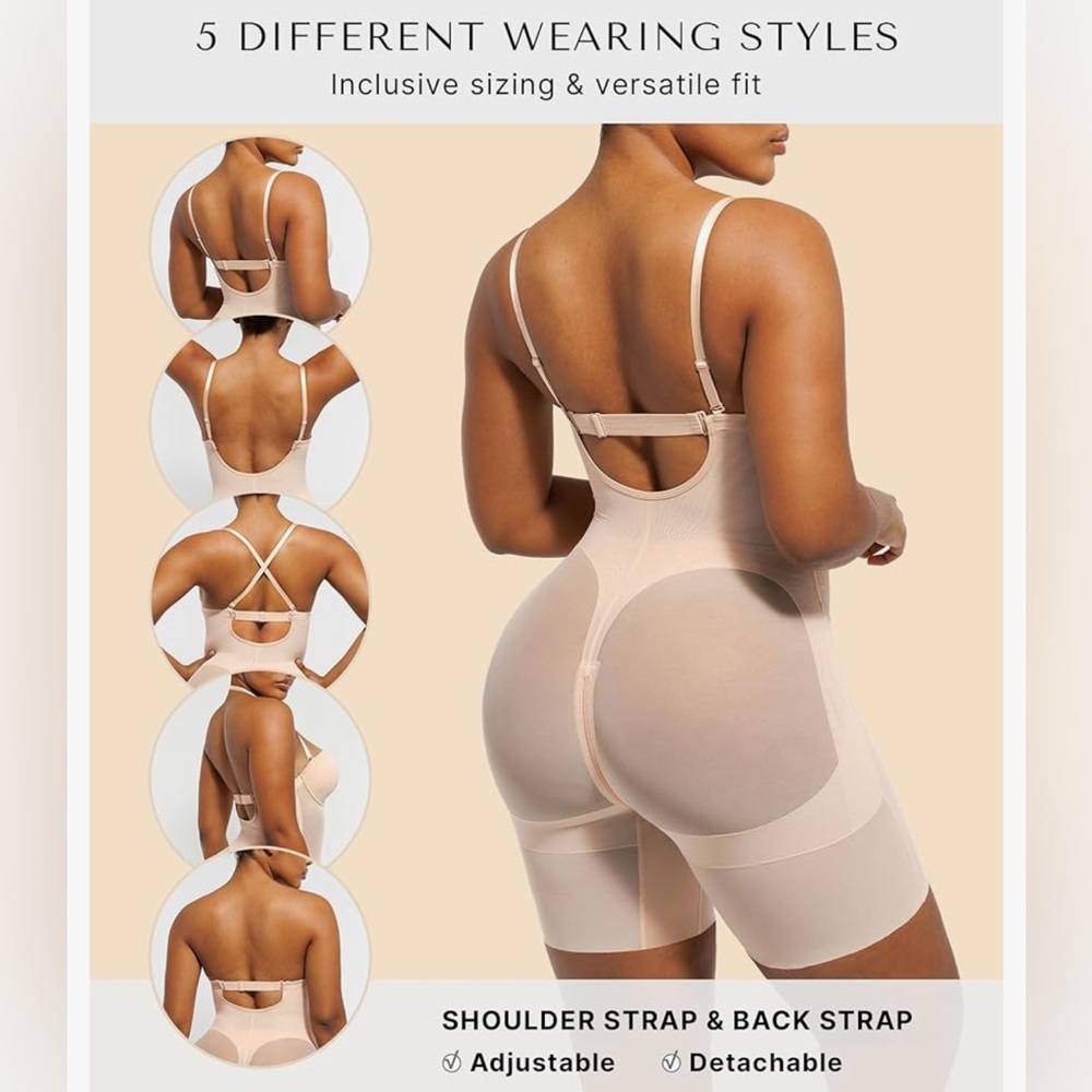 SHAPELLX Shapewear Deep Plunge Corset Tummy Control Backless Bodysuit Beige S - Picture 4 of 10